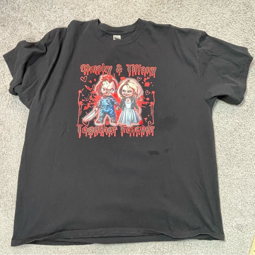 Chucky T-Shirt, Horror, Chucky and Tiffany, Love Heart Shirt Men’s XL Read